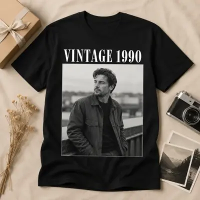 Personalized vintage photo and year shirt in black with custom picture and 1990 text