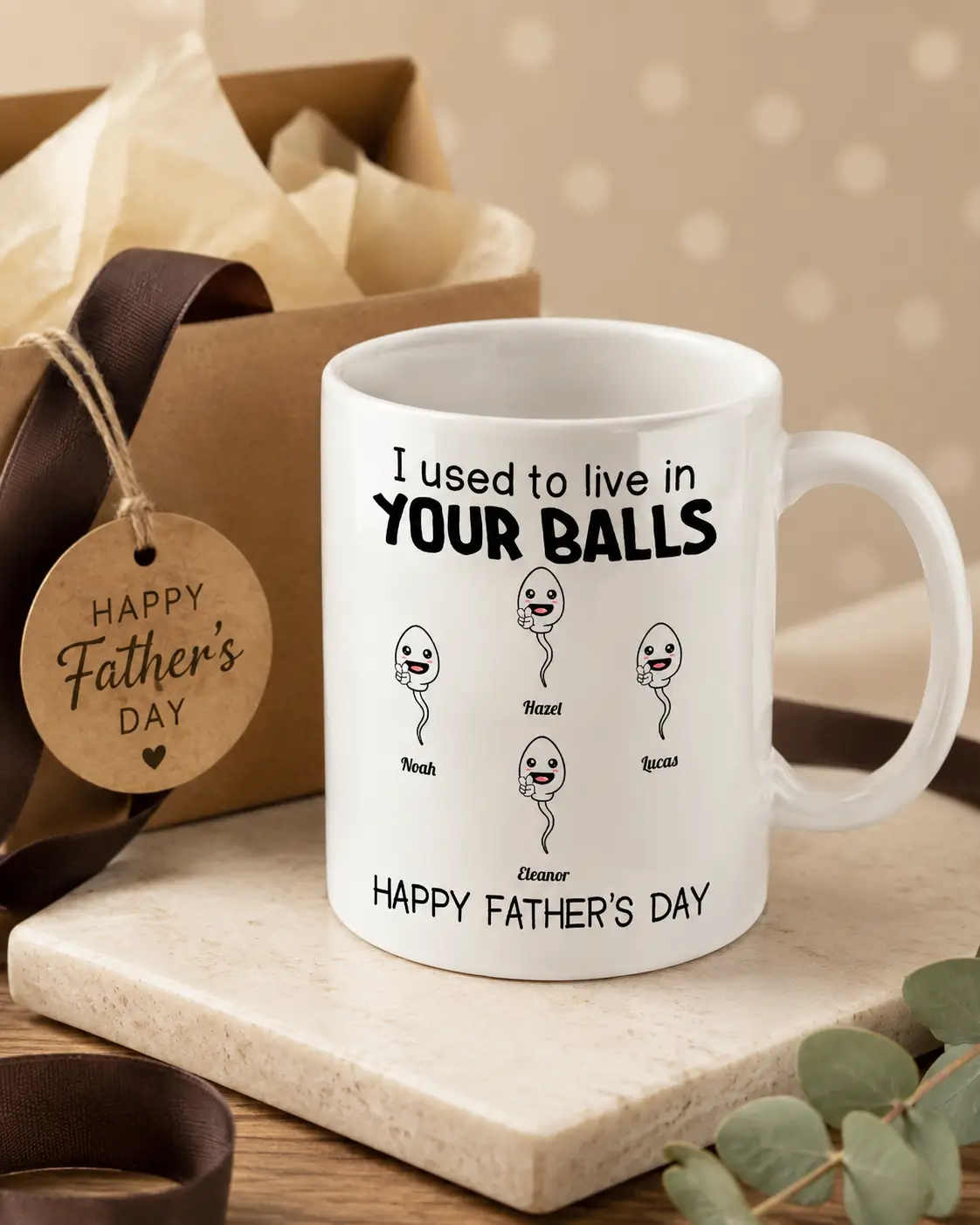 Funny Father’s Day Mug Mockup with Kraft Gift Box