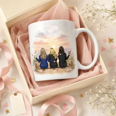 Personalized three best friends mug with the names displayed in an elegant gift box