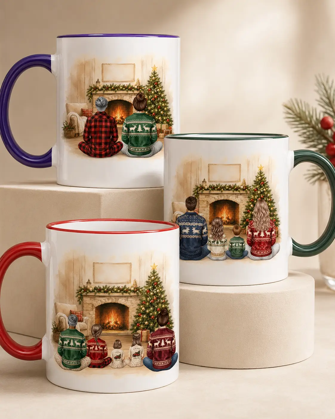 Personalized Family Christmas Mug - Custom Family Member Portrait - Image 2