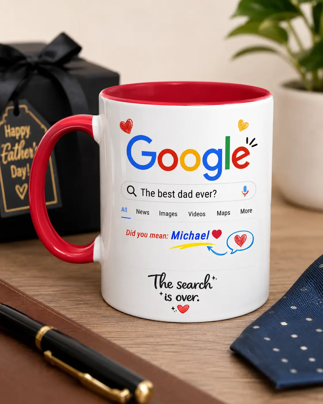 Personalized best dad ever mug with custom name Michael and red handle