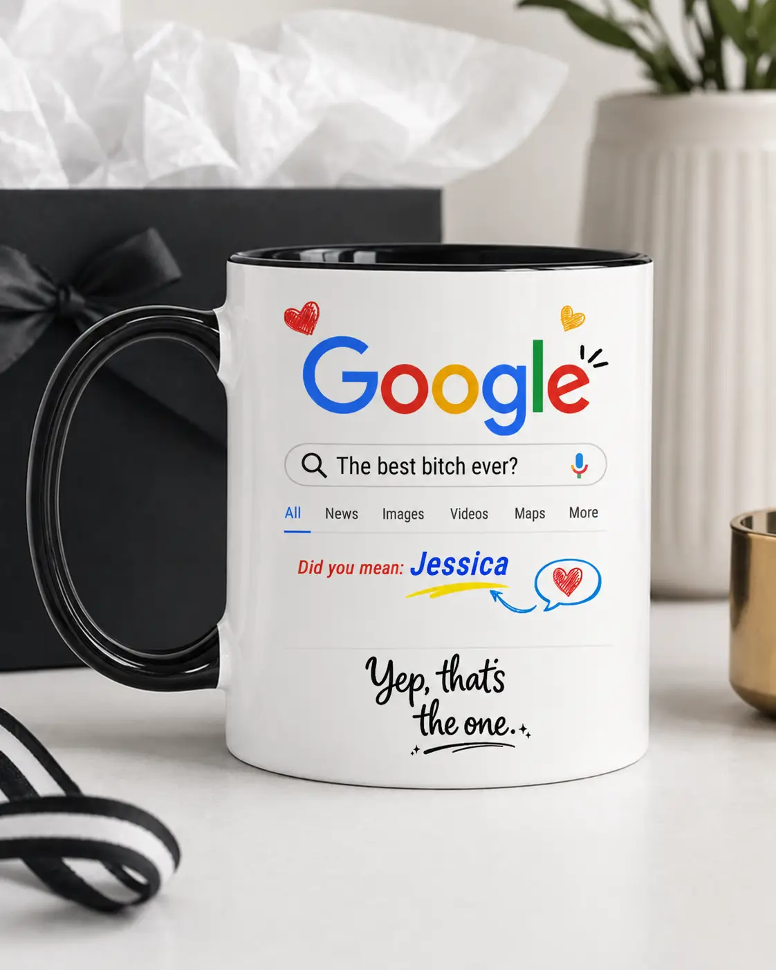 Funny personalized best friend mug with custom name Jessica and search result design