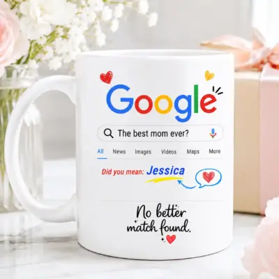 Personalized best mom ever mug with custom name Jessica and search-style design