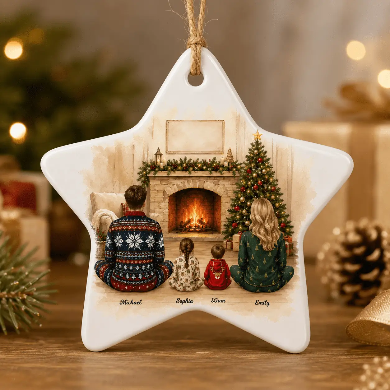 Star-shaped personalized family Christmas ornament