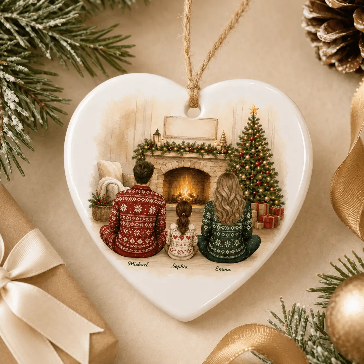 Heart-shaped personalized family ceramic ornament